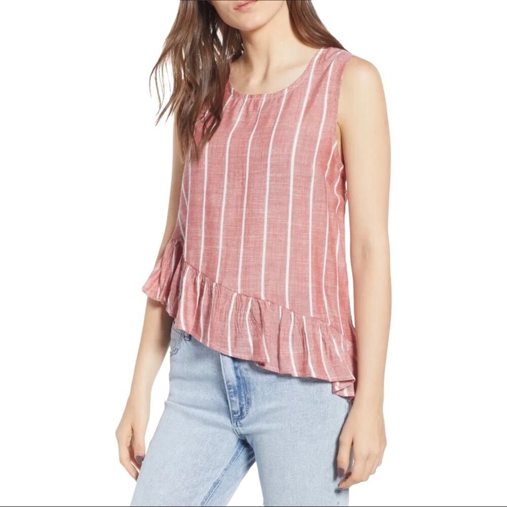 BP. Red Stripe Asymmetrical Peplum Summer Tank Top Shirt Small
